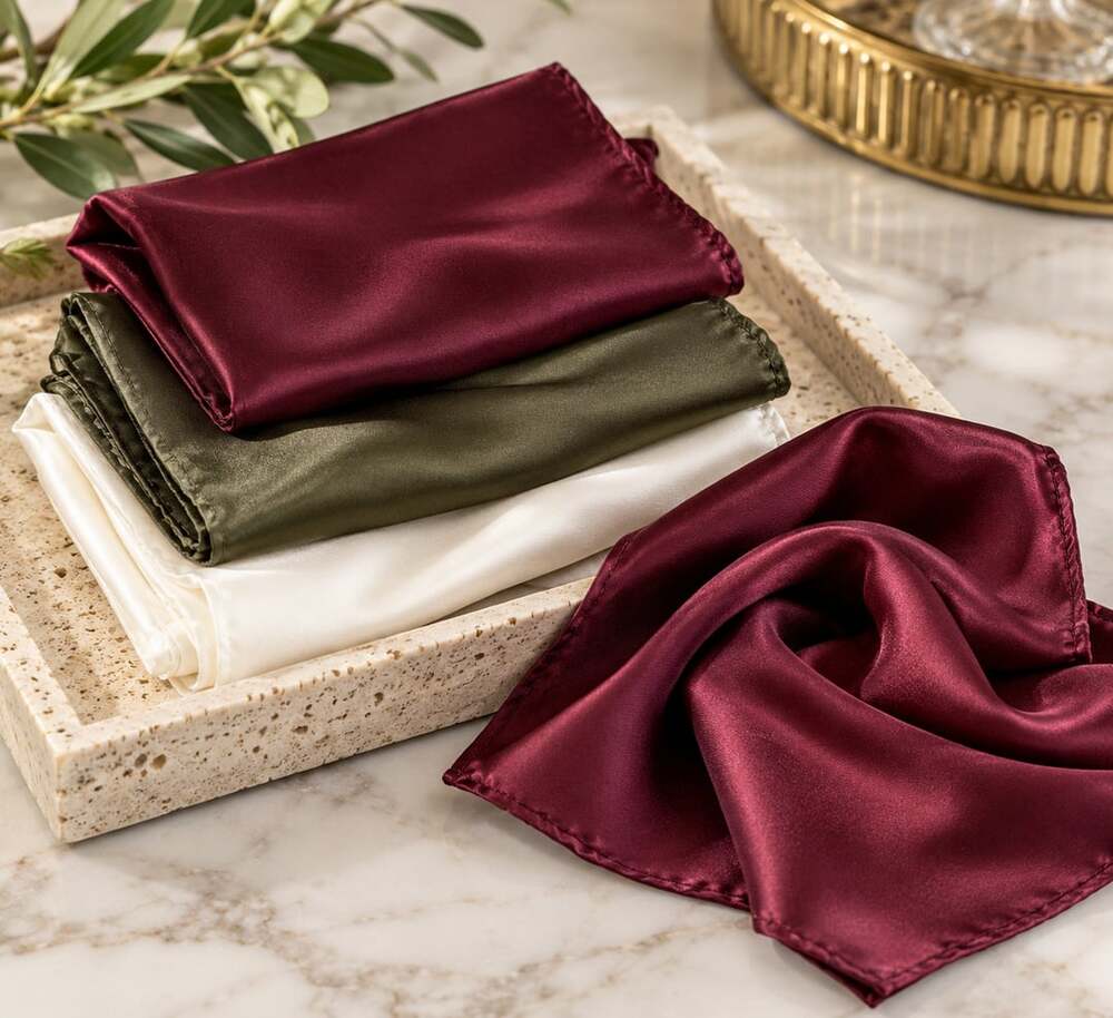 Unbranded Silk Pocket Square 100% Silk Hand Rolled Burgundy